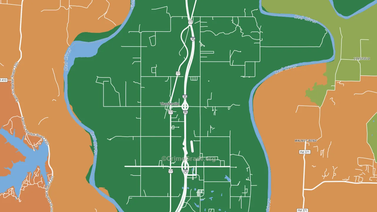 Thackerville, OK Map of Robbery Rates