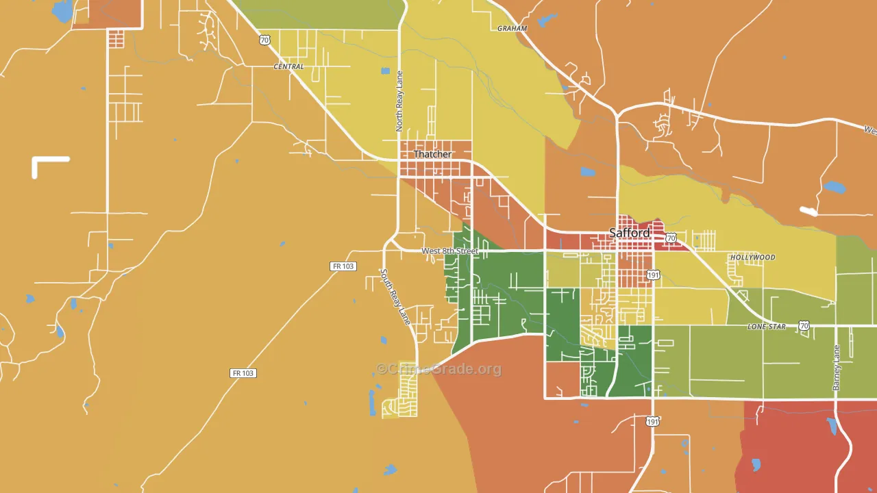 Thatcher, AZ Map of Robbery Rates