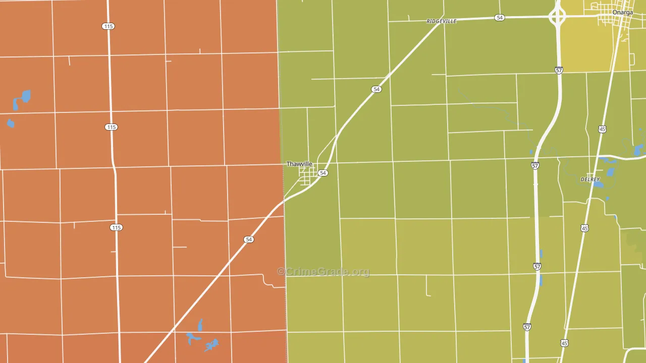 Thawville, IL Map of Robbery Rates