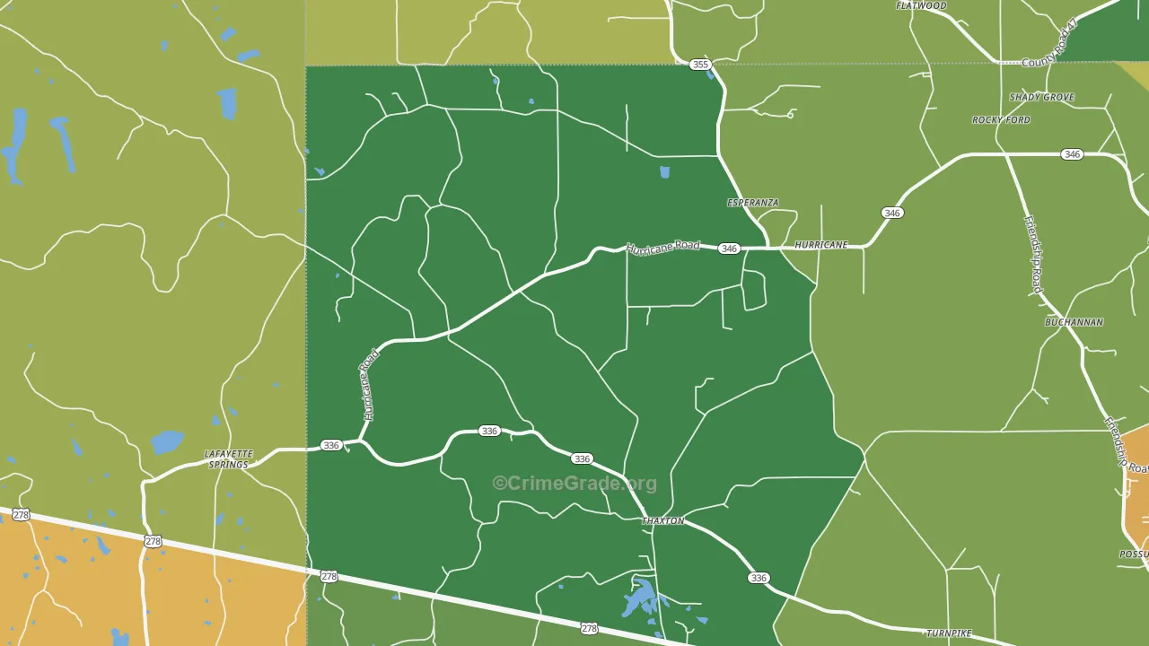 Thaxton, MS Map of Robbery Rates