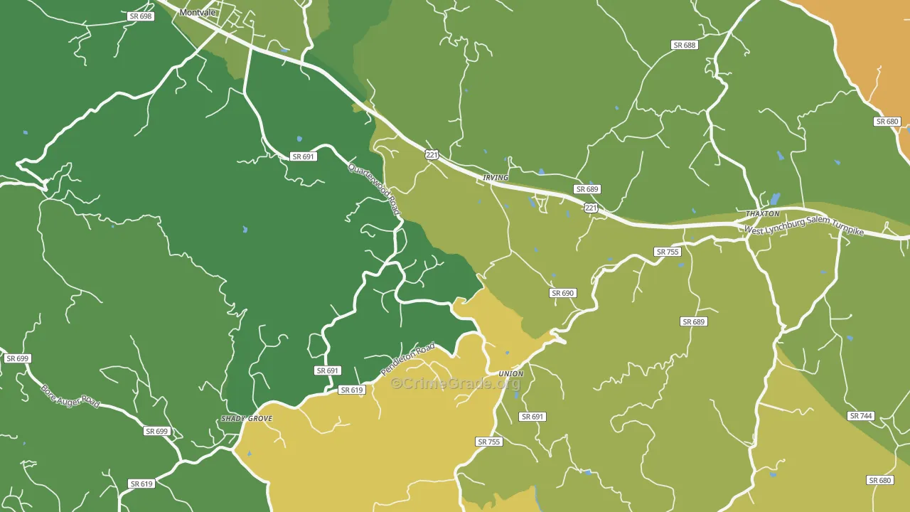 Thaxton, VA Map of Robbery Rates