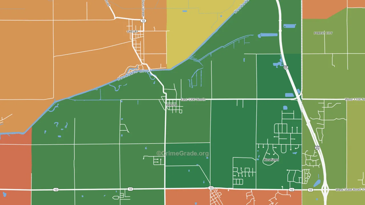 Thayer, IN Map of Robbery Rates