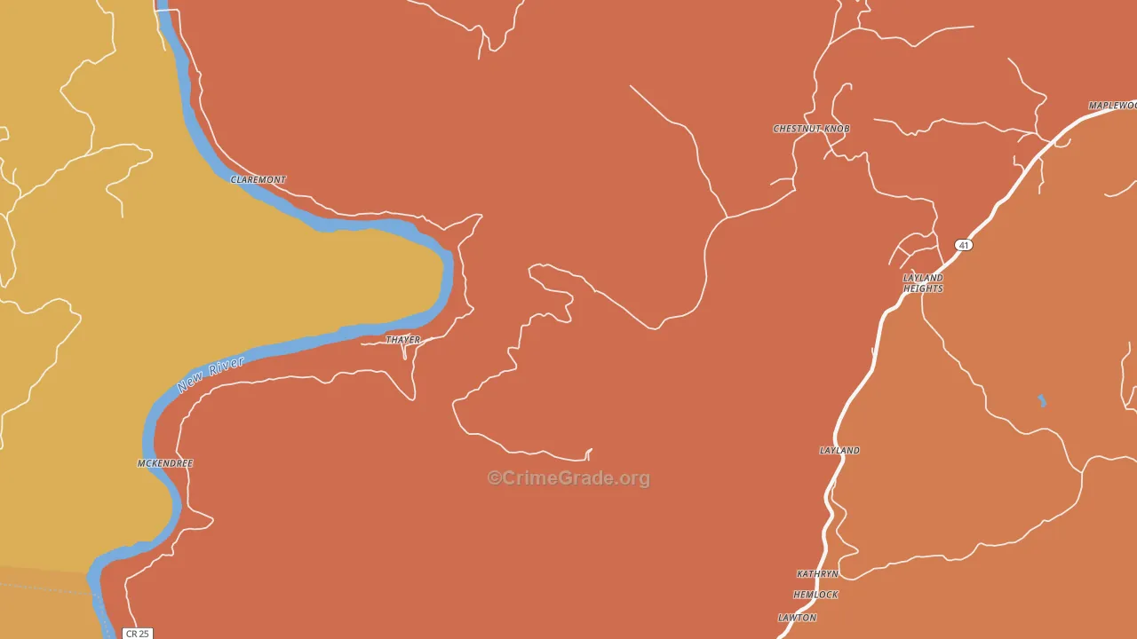 Thayer, WV Map of Robbery Rates