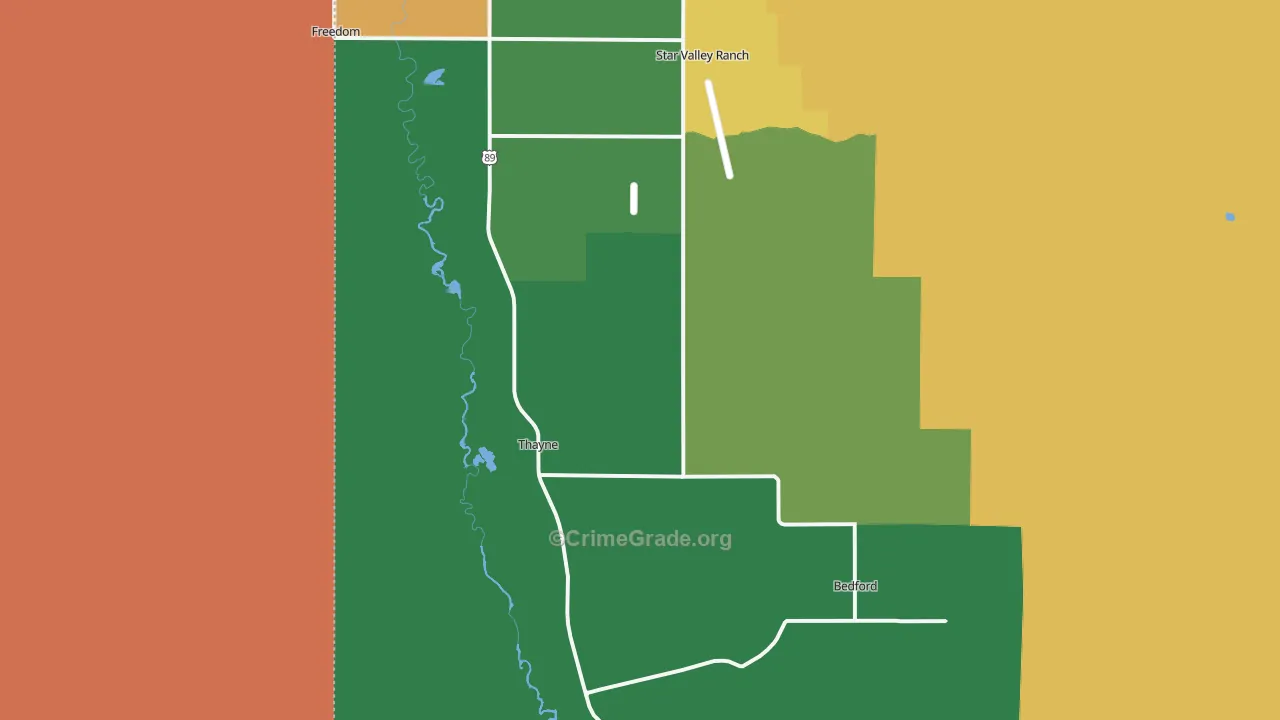 Thayne, WY Map of Robbery Rates