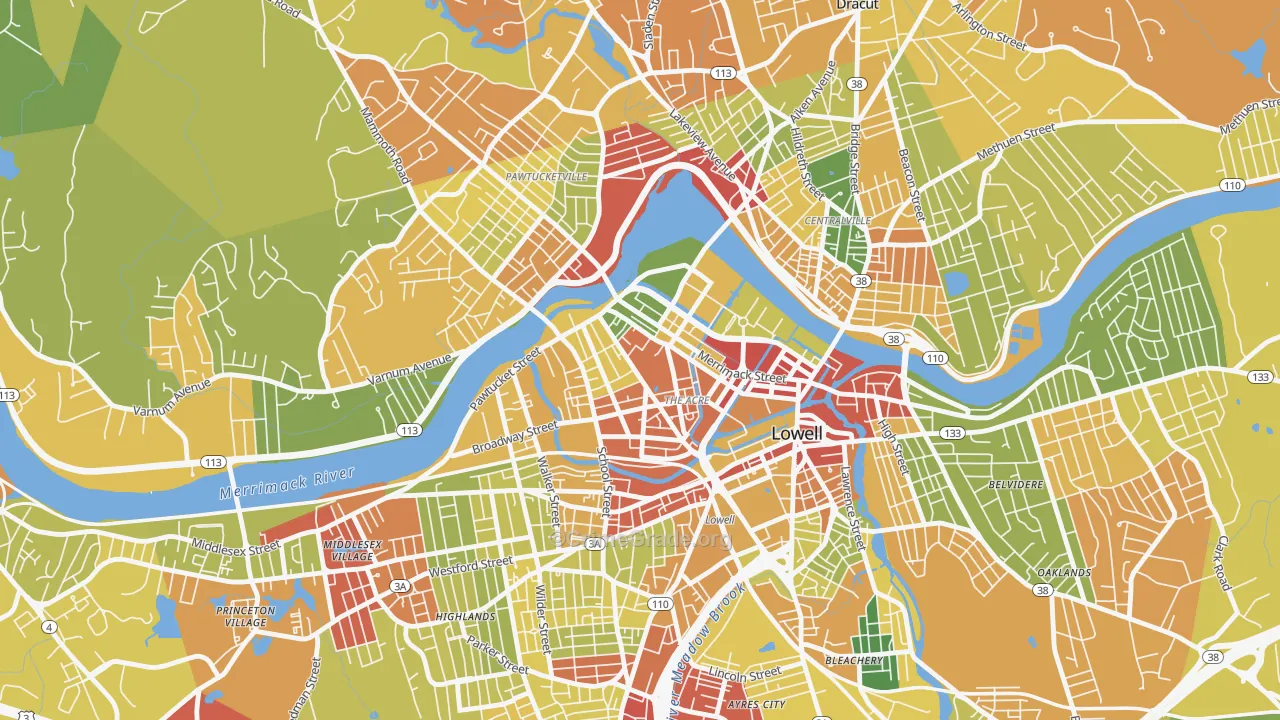 The Acre, Lowell, MA Map of Robbery Rates