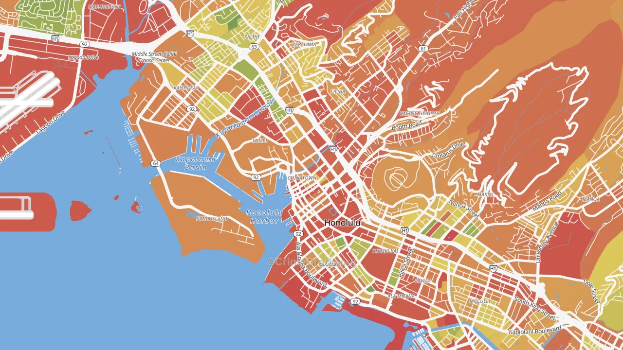 The Arts District, Honolulu, HI Map of Robbery Rates