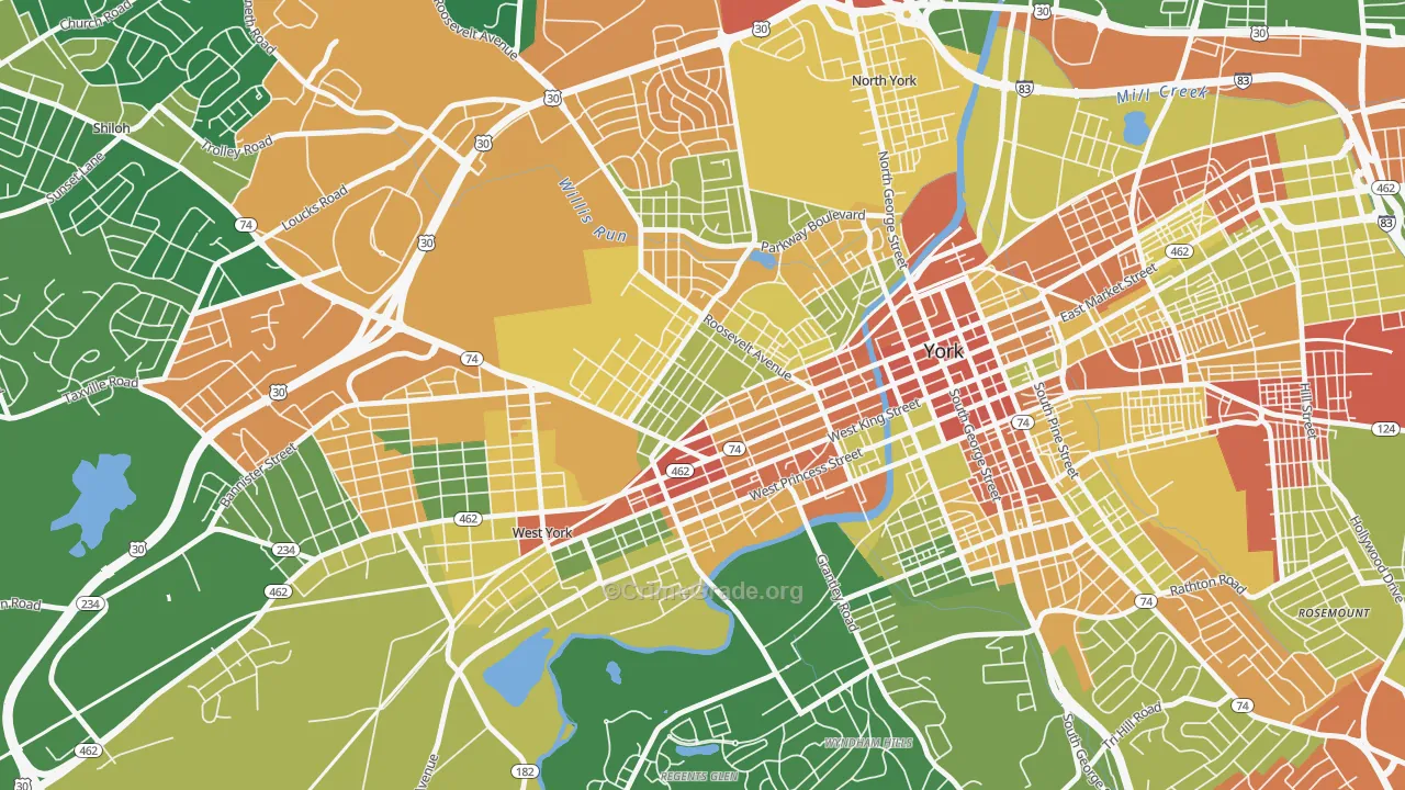 The Avenues, York, PA Map of Robbery Rates