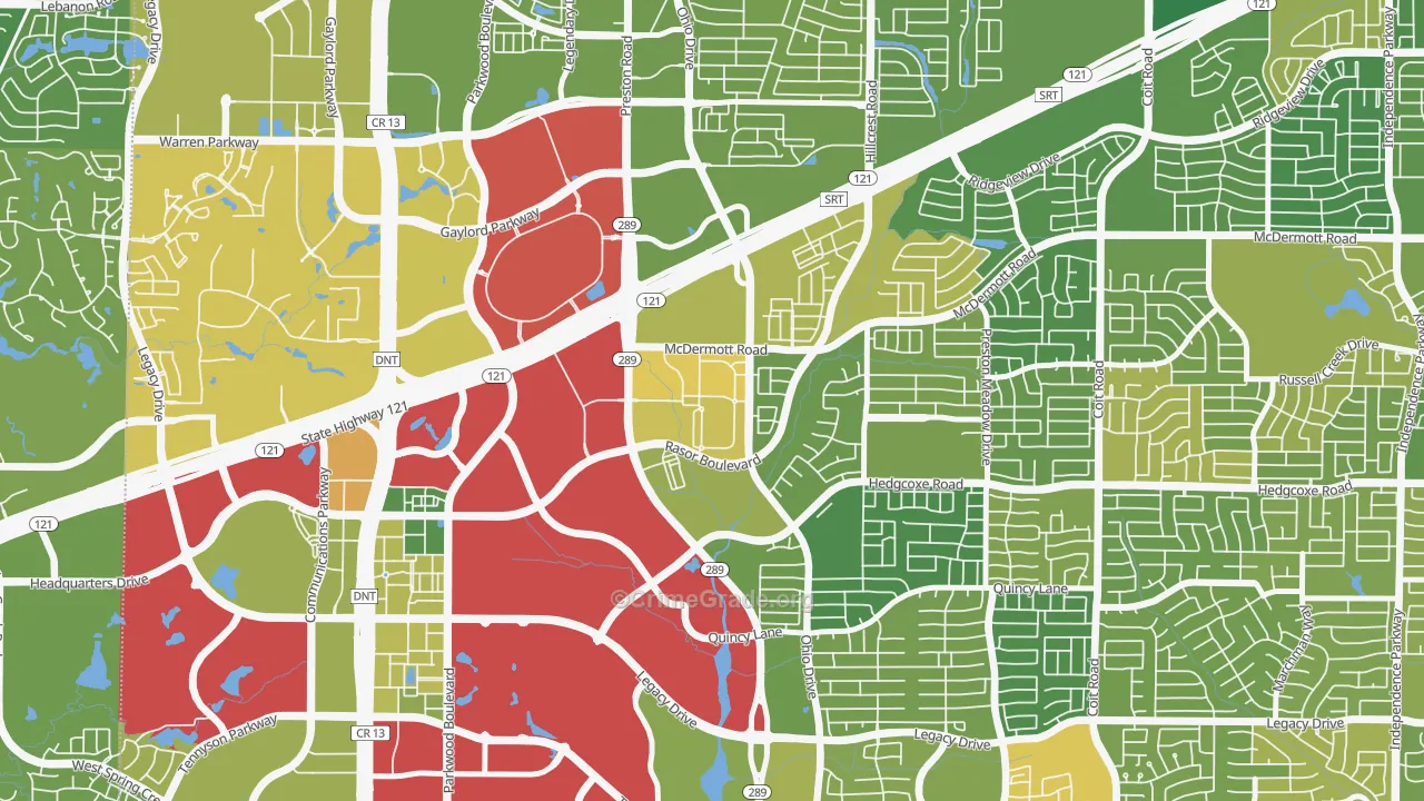 The Canal on Preston, Plano, TX Map of Robbery Rates