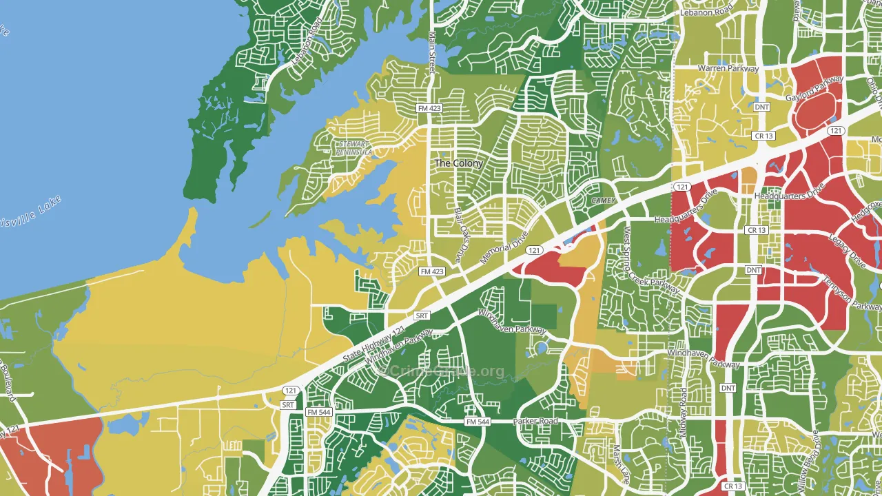 The Colony, TX Map of Robbery Rates