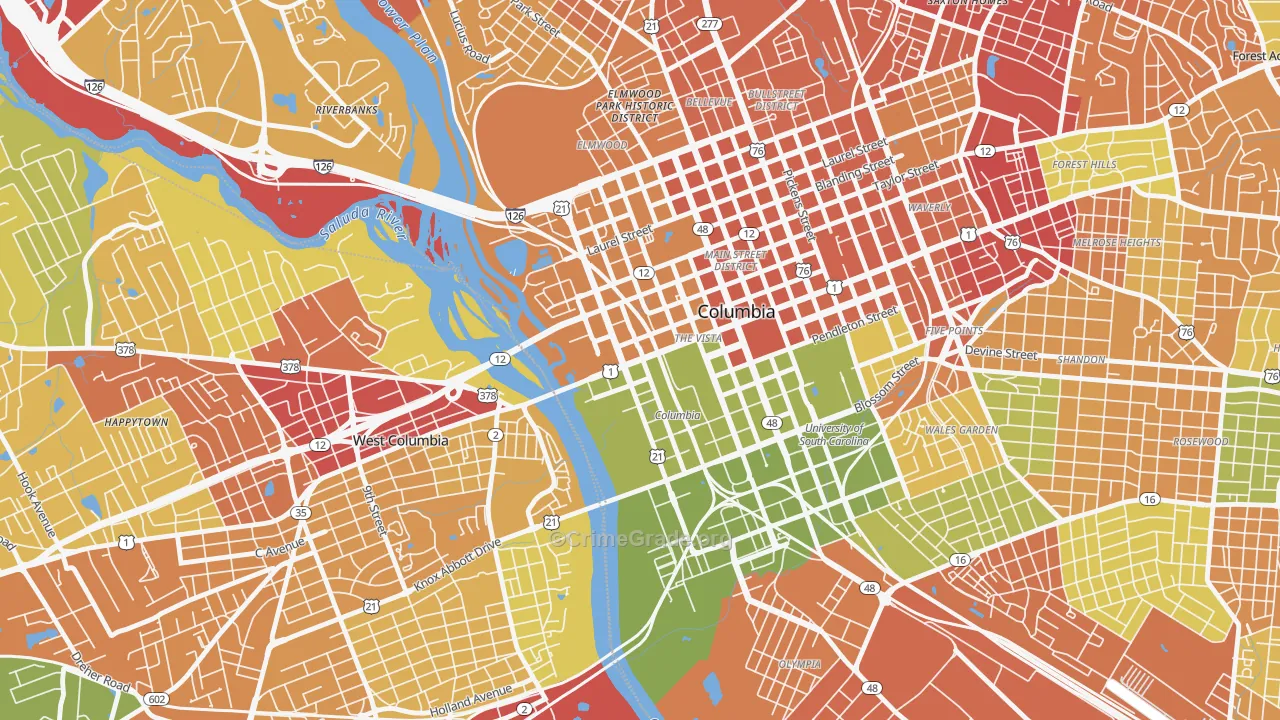 The Congaree Vista, Columbia, SC Map of Robbery Rates