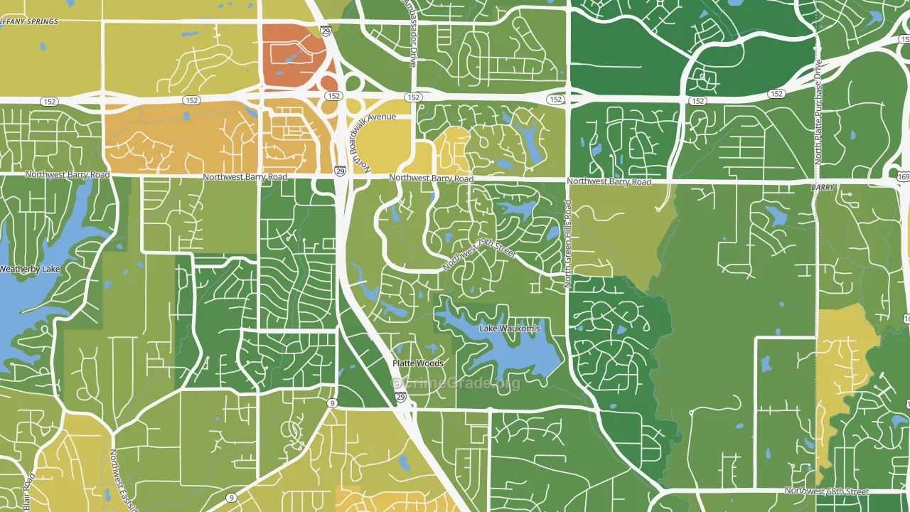The Coves, Kansas City, MO Map of Robbery Rates