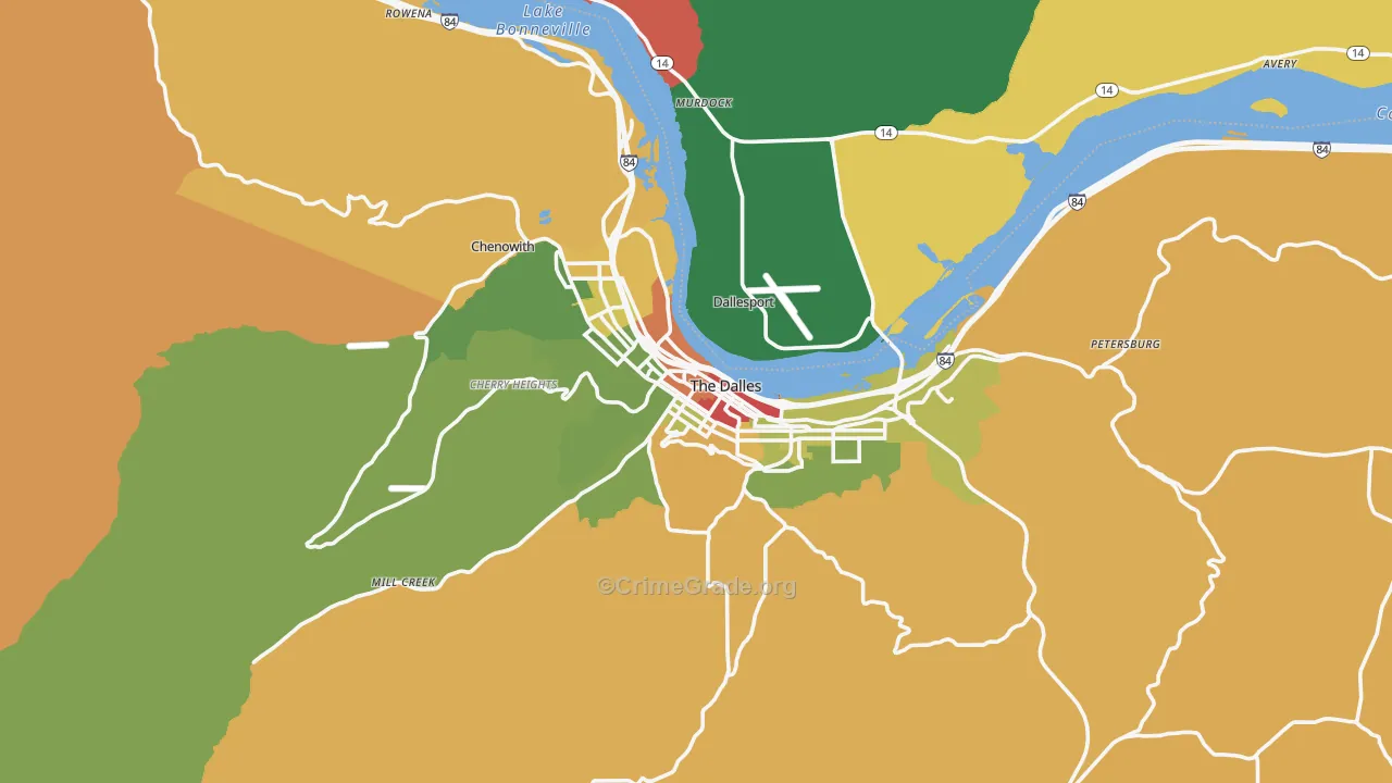 The Dalles, OR Map of Robbery Rates