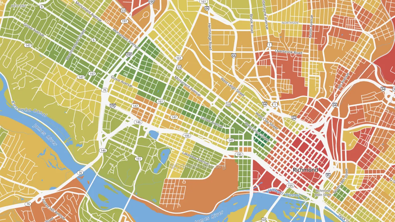 The Fan, Richmond, VA Map of Robbery Rates