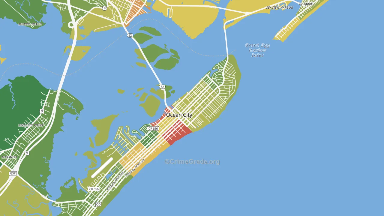 The Gardens, Ocean City, NJ Map of Robbery Rates