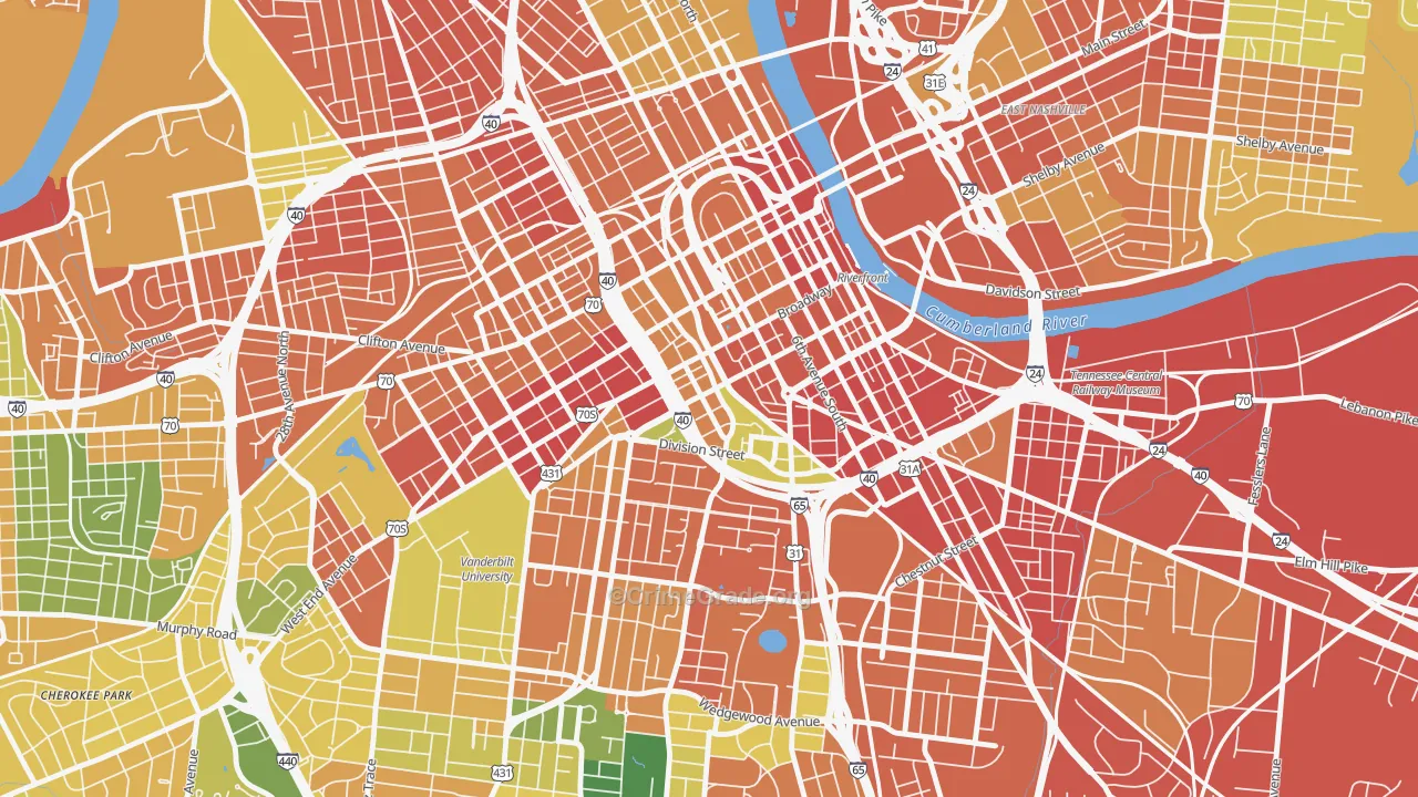 The Gulch, Nashville, TN Map of Robbery Rates