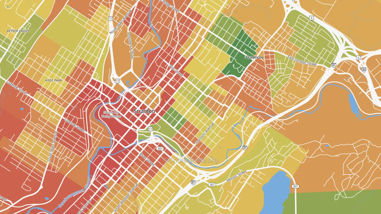 The Hill Section, Scranton, PA Map of Robbery Rates
