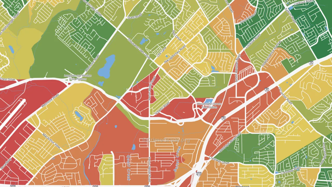 The Hills of Park North, San Antonio, TX Map of Robbery Rates