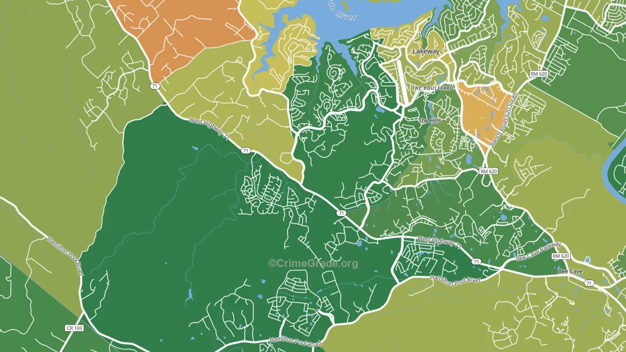 The Hills, TX Map of Robbery Rates
