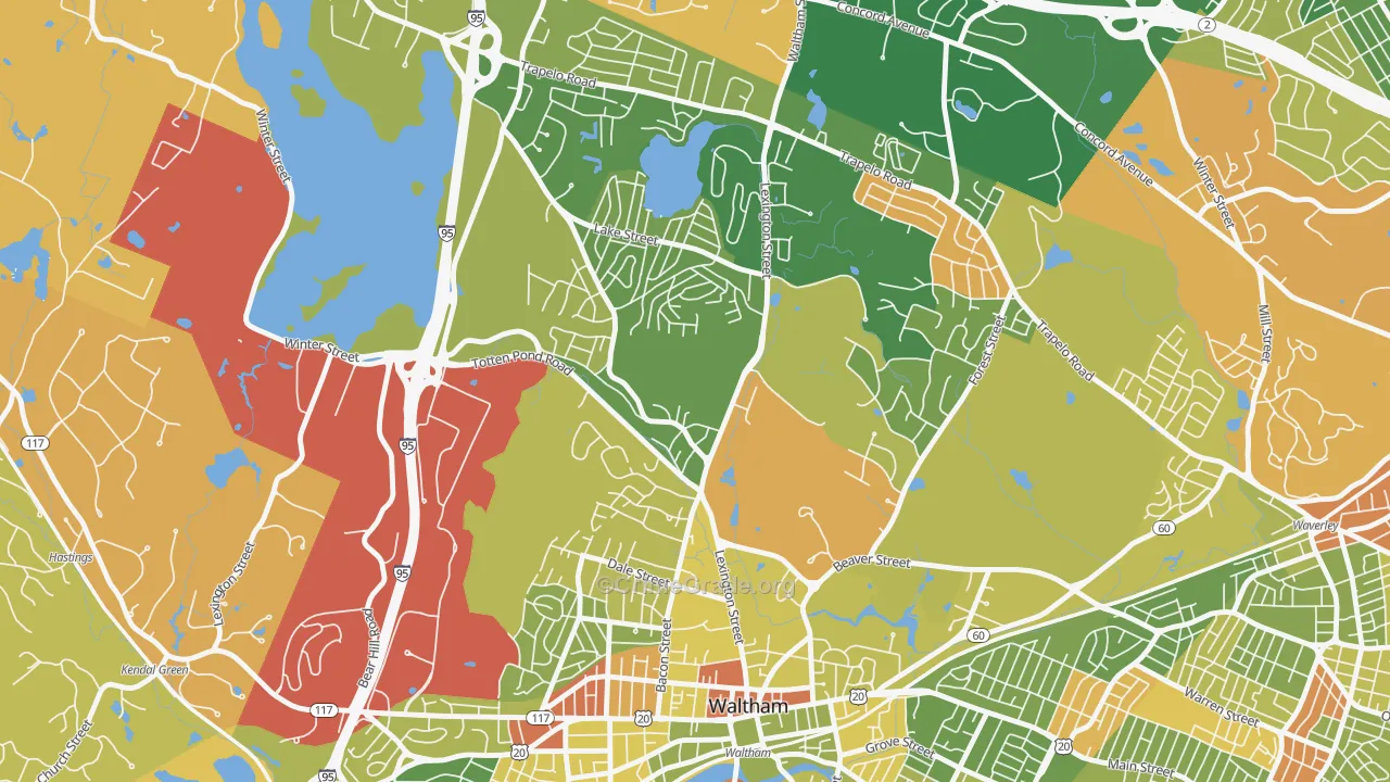 The Lanes, Waltham, MA Map of Robbery Rates
