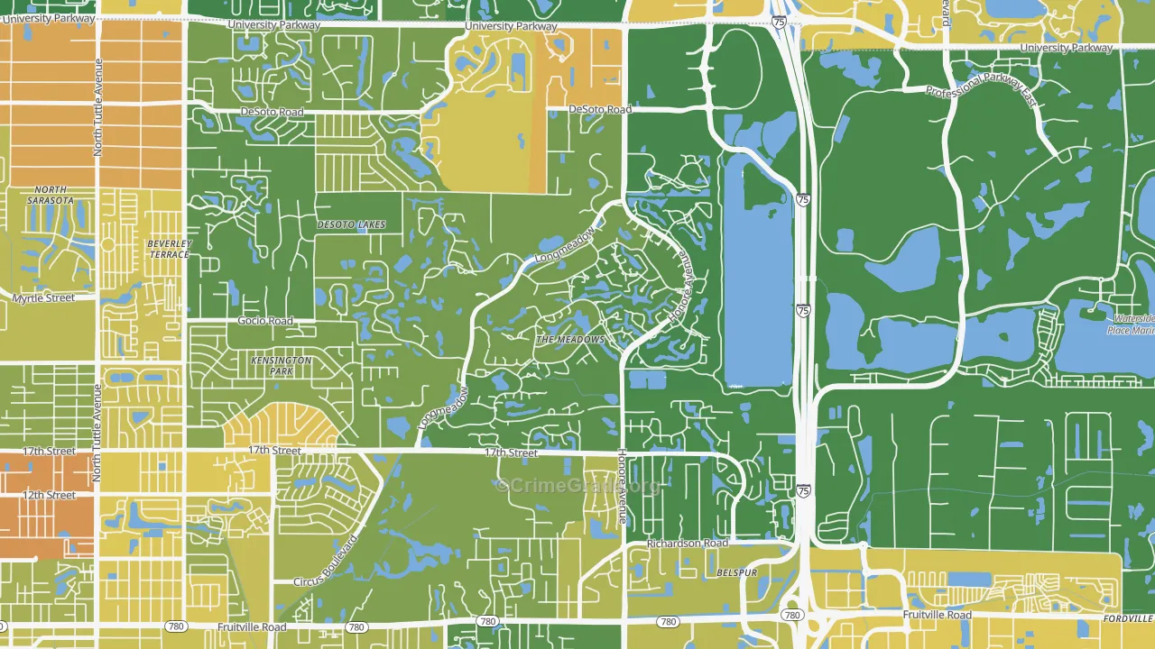 The Meadows, Sarasota, FL Map of Robbery Rates