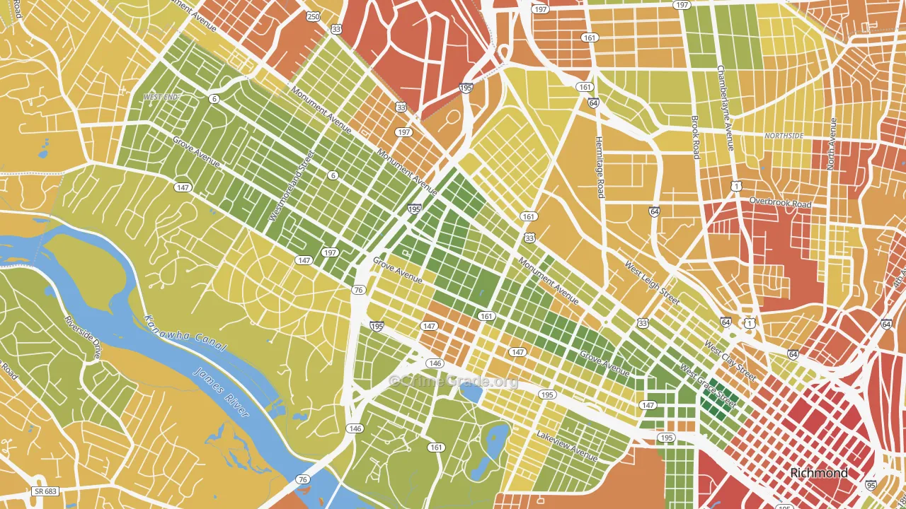 The Museum District, Richmond, VA Map of Robbery Rates