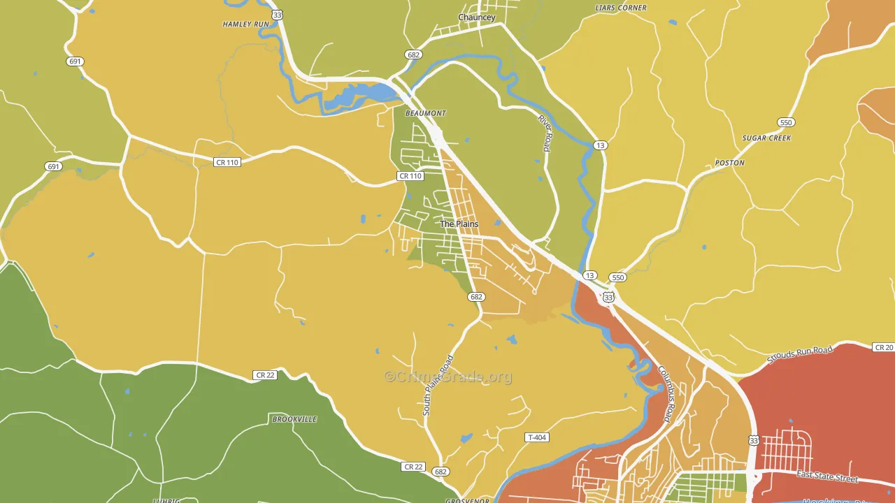 The Plains, OH Map of Robbery Rates