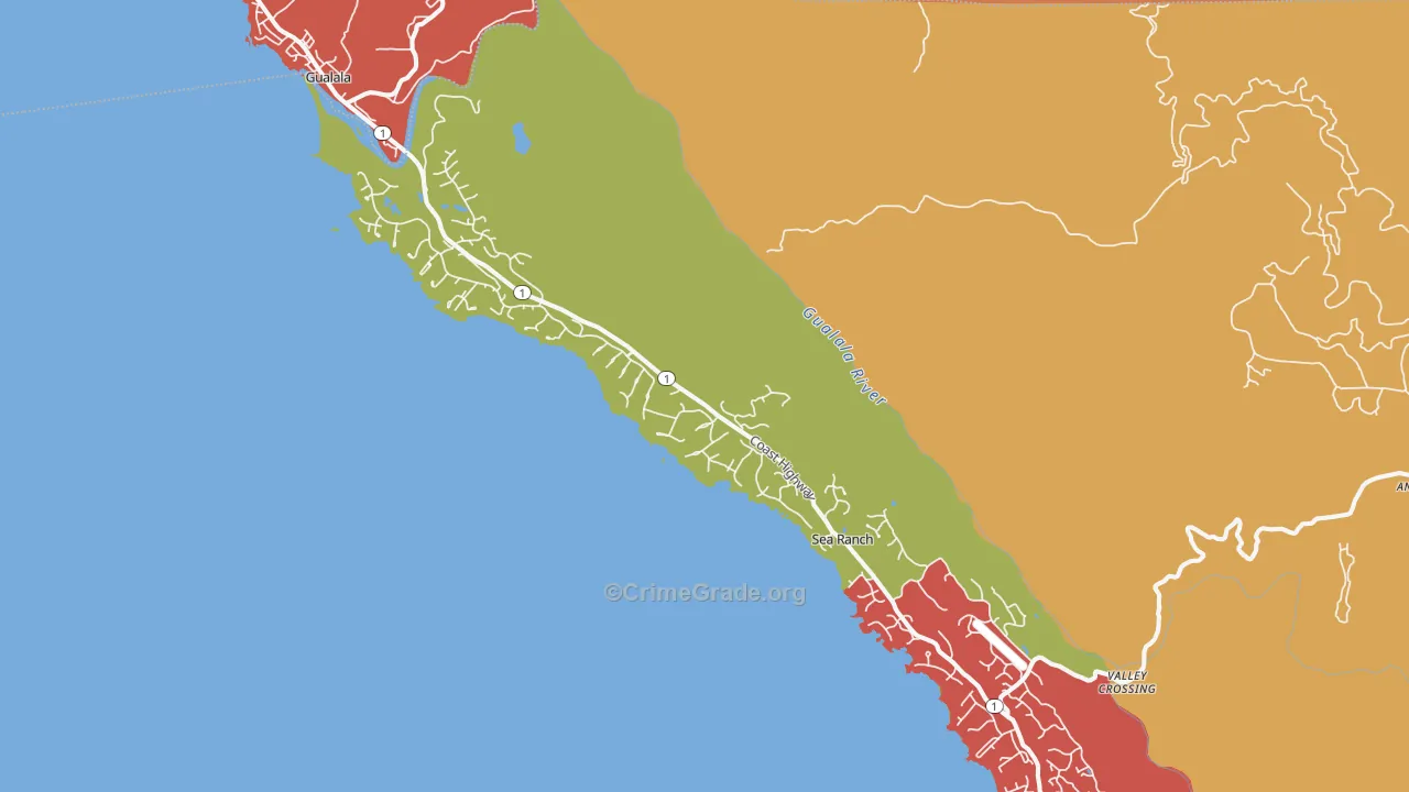 The Sea Ranch, CA Map of Robbery Rates