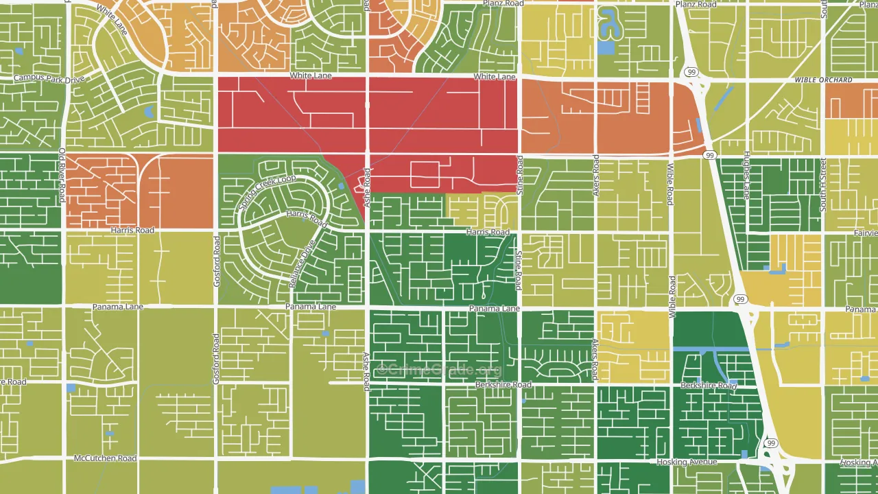 The Seasons, Bakersfield, CA Map of Robbery Rates