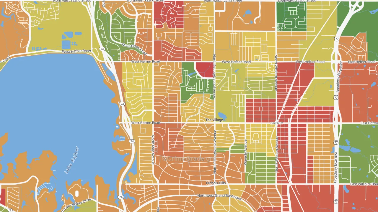 The Village, OK Map of Robbery Rates