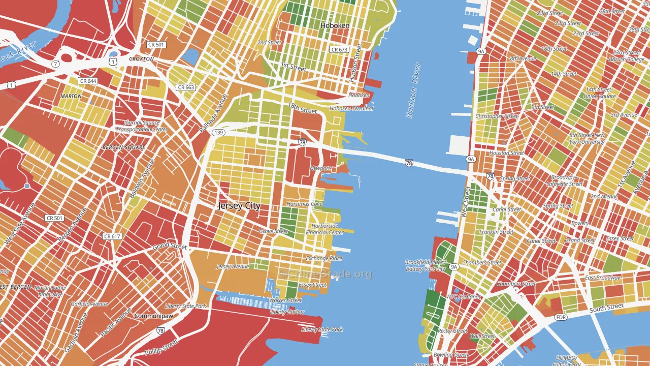 The Waterfront, Jersey City, NJ Map of Robbery Rates