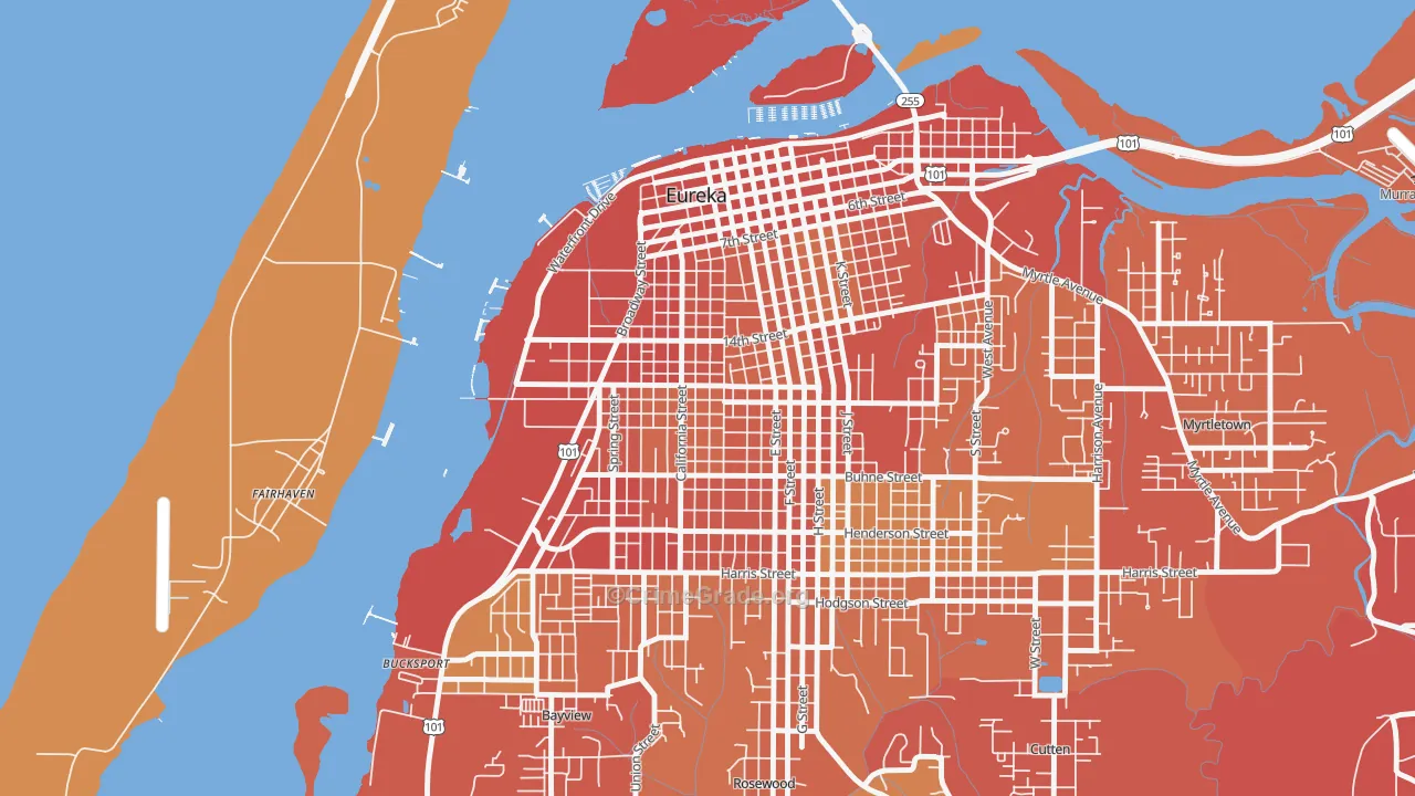 The West Side, Eureka, CA Map of Robbery Rates