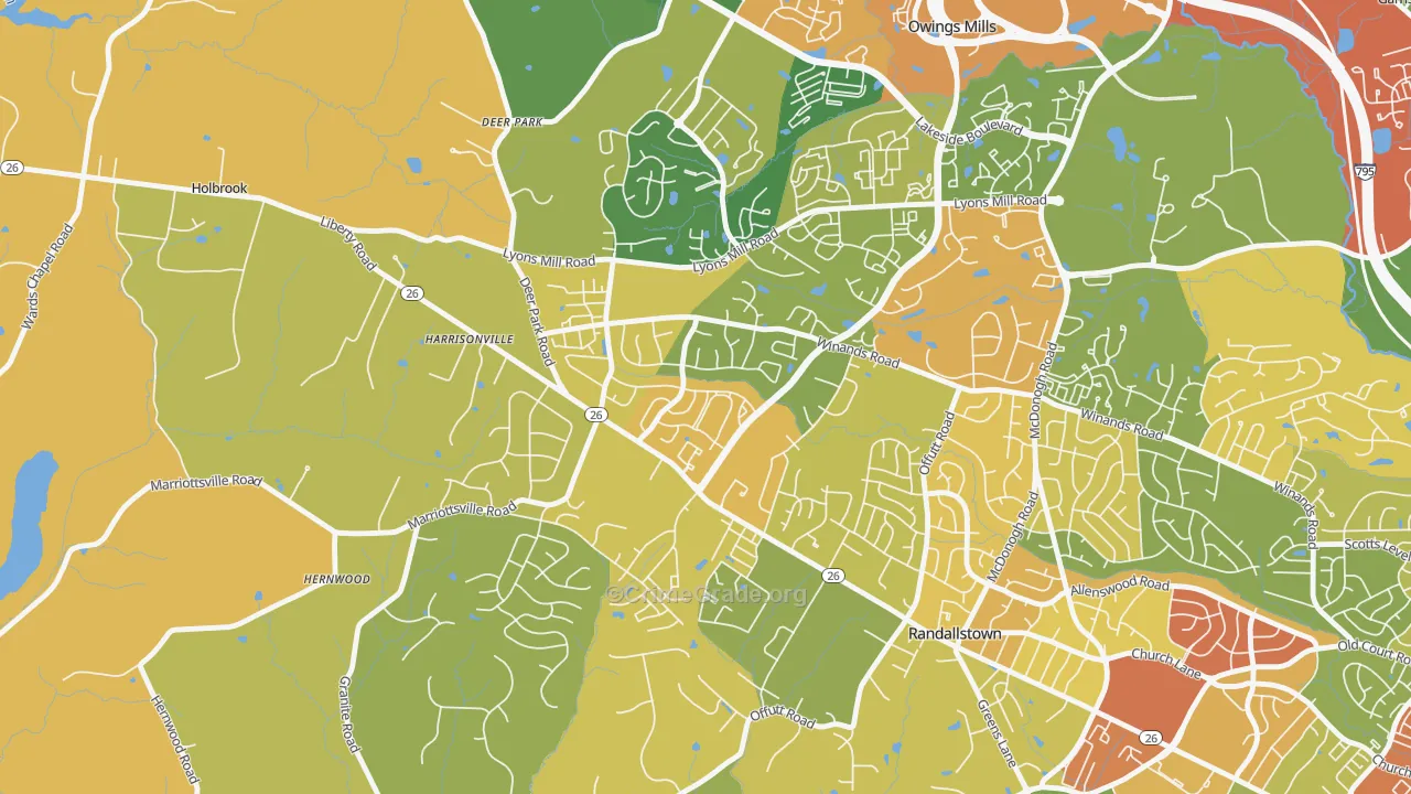 The Woodlands, Randallstown, MD Map of Robbery Rates