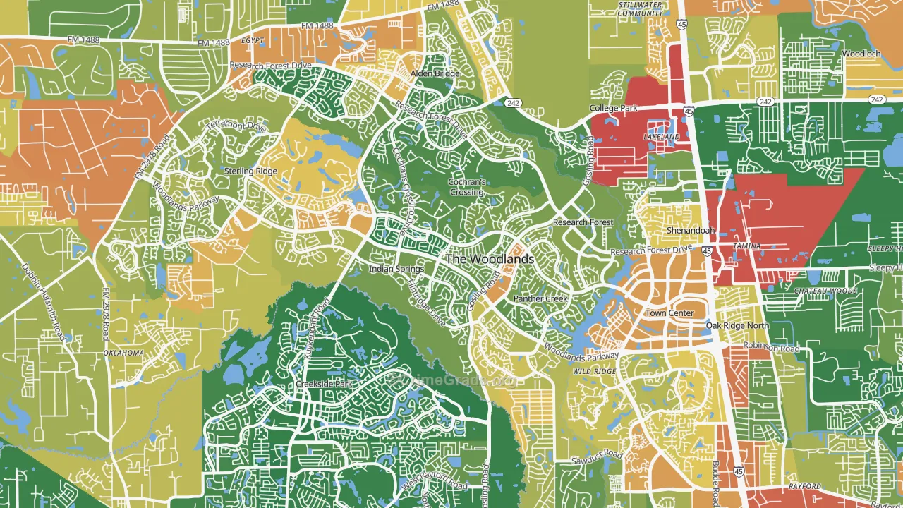 The Woodlands, TX Map of Robbery Rates