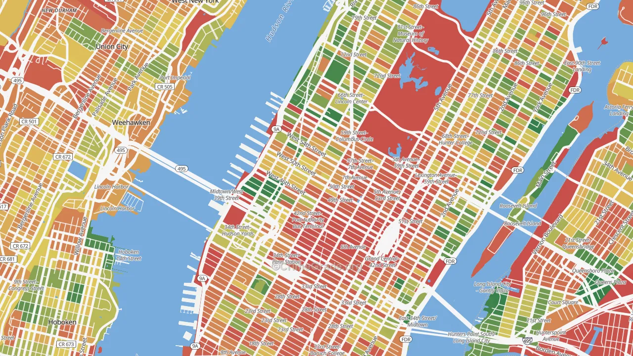 Theater District, Manhattan, NY Map of Robbery Rates