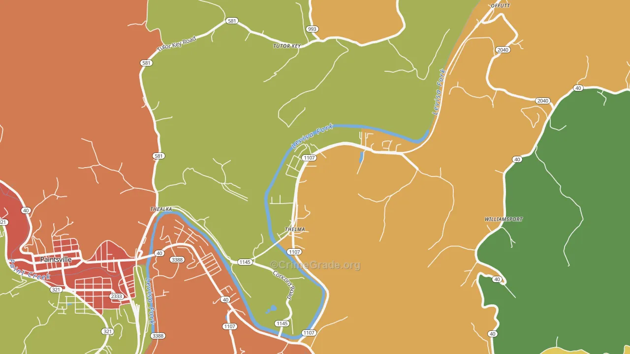 Thelma, KY Map of Robbery Rates