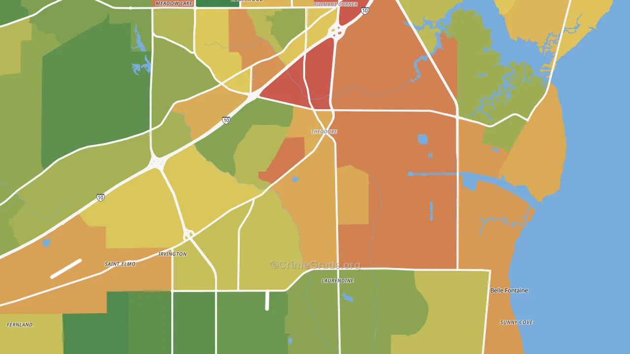 Theodore, AL Map of Robbery Rates
