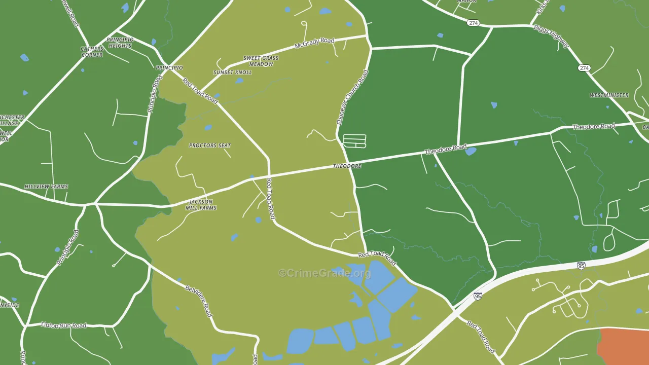 Theodore, MD Map of Robbery Rates