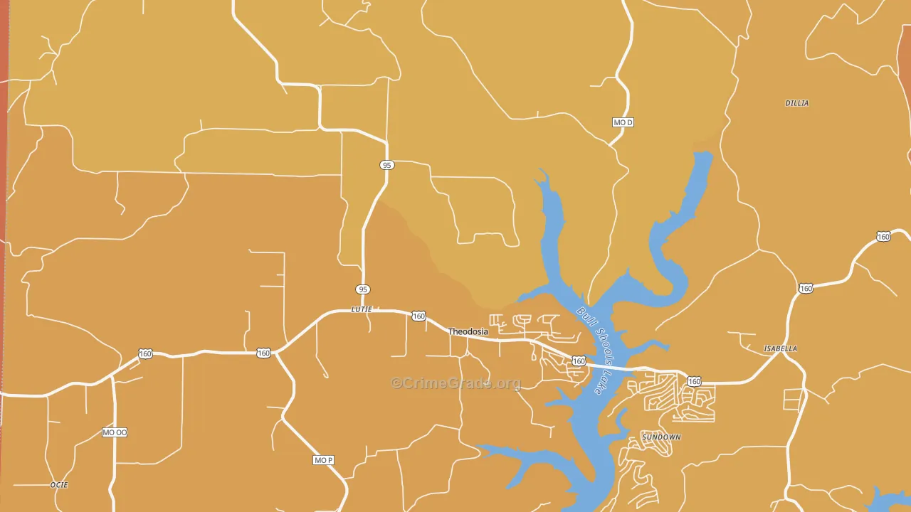 Theodosia, MO Map of Robbery Rates