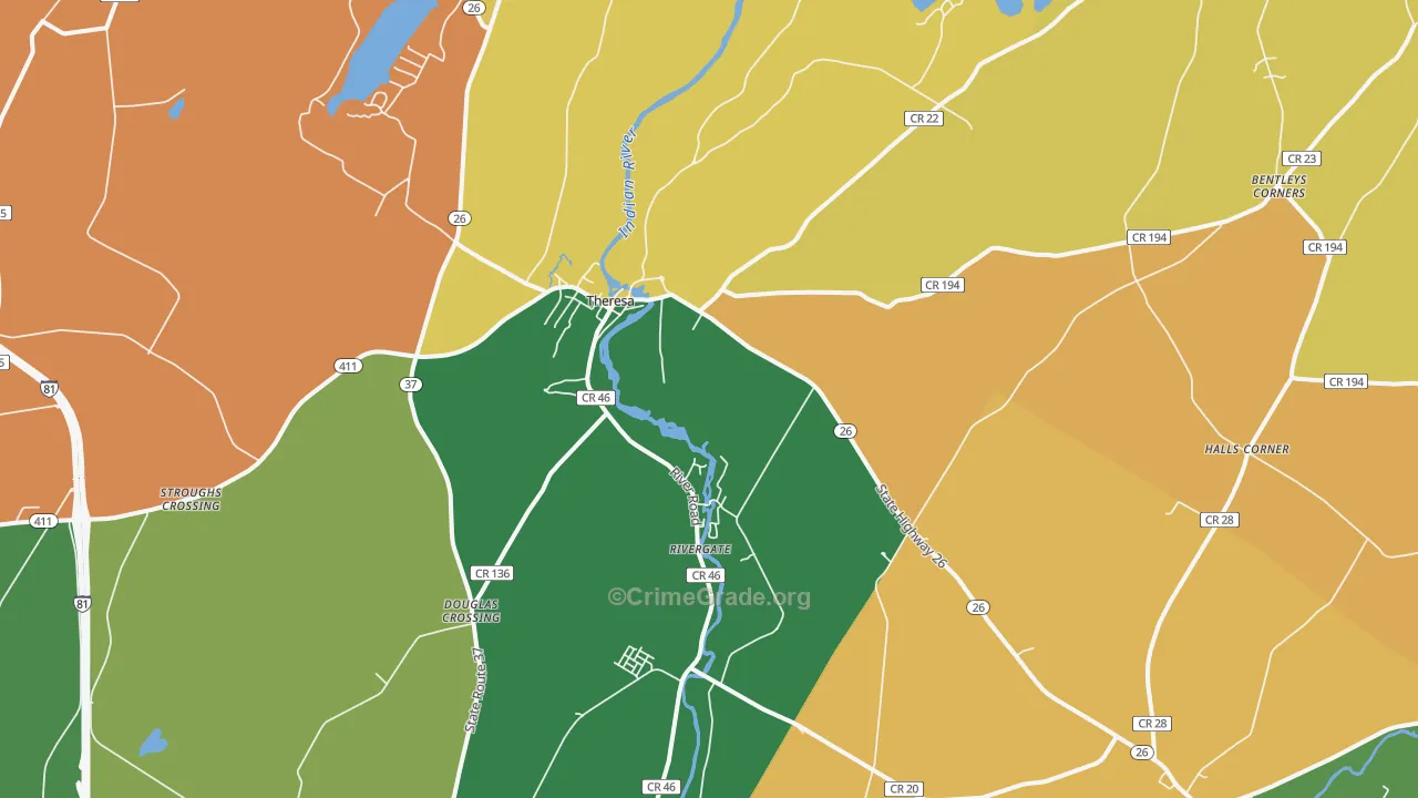 Theresa, NY Map of Robbery Rates