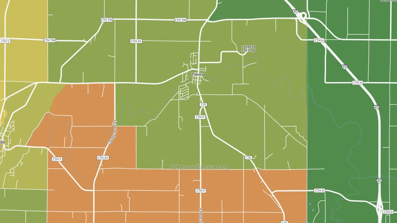 Theresa, WI Map of Robbery Rates