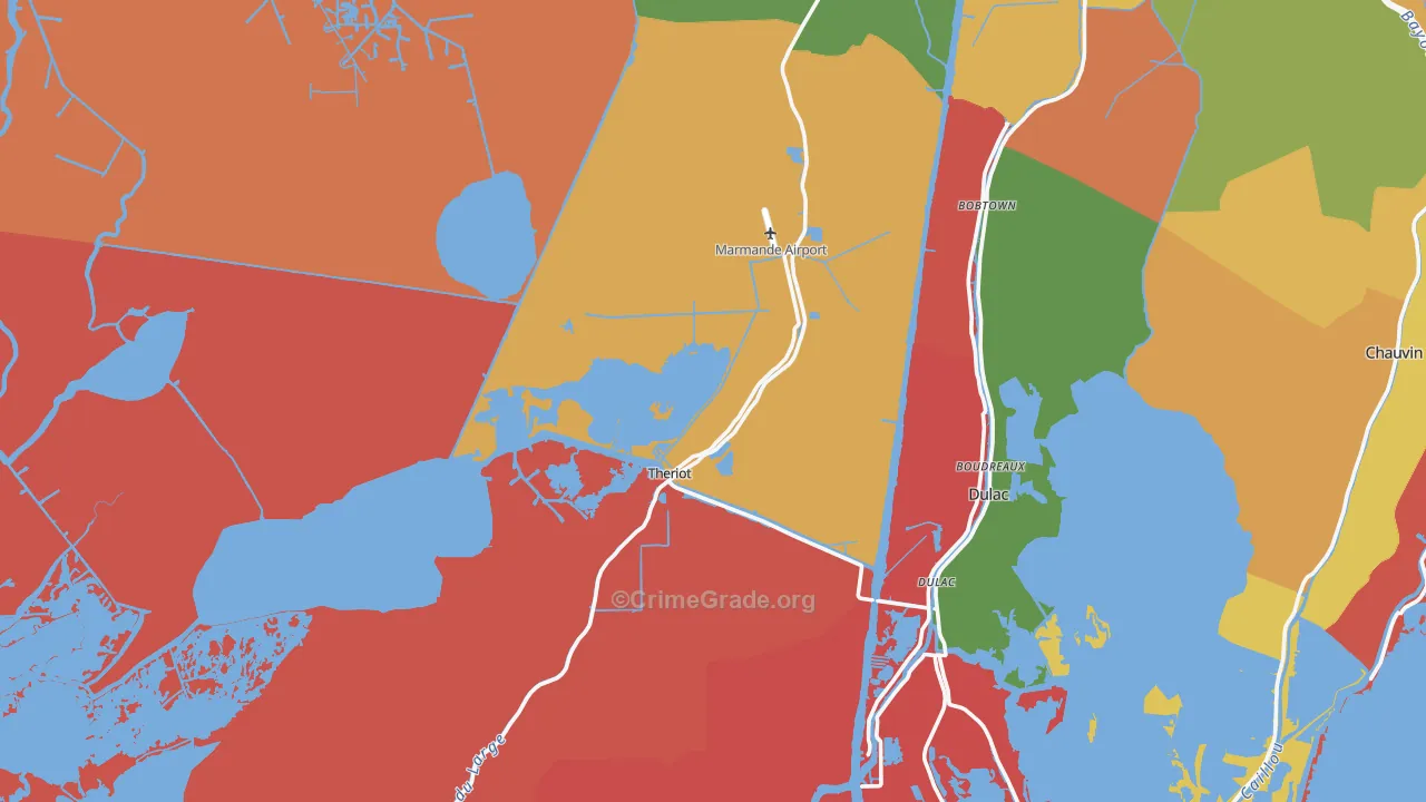 Theriot, LA Map of Robbery Rates