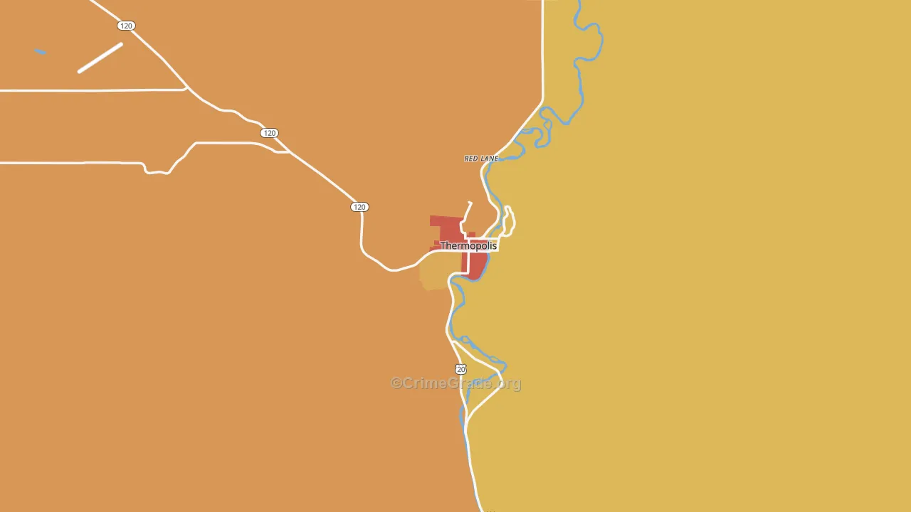 Thermopolis, WY Map of Robbery Rates