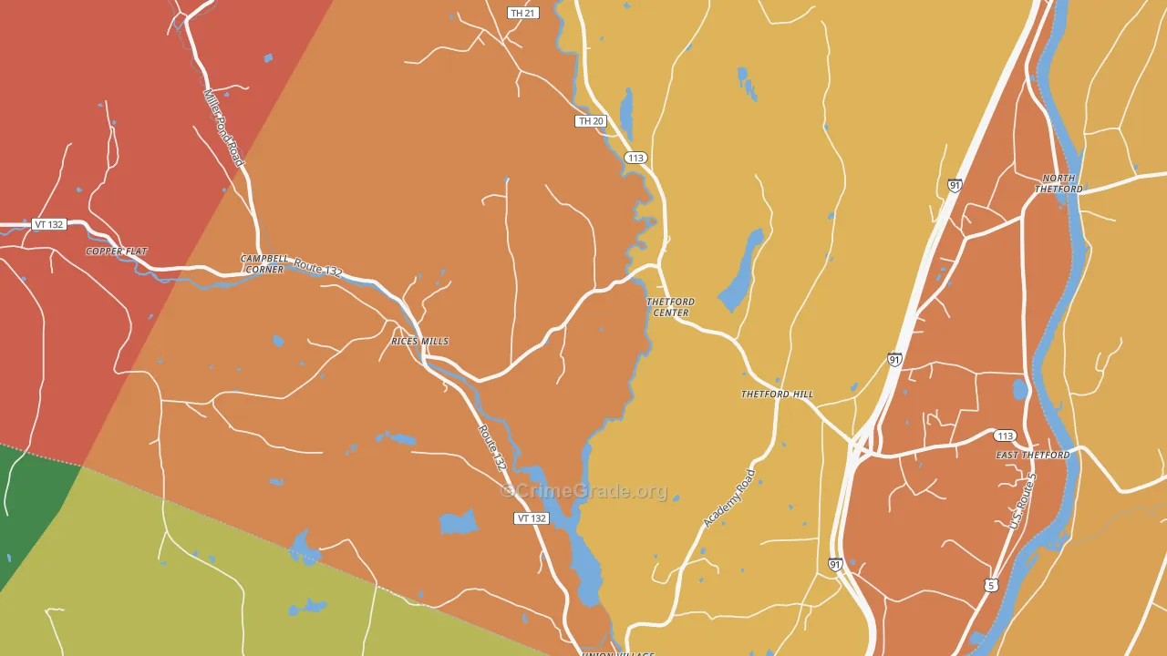Thetford Center, VT Map of Robbery Rates