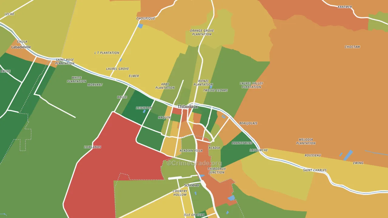 Thibodaux, LA Map of Robbery Rates