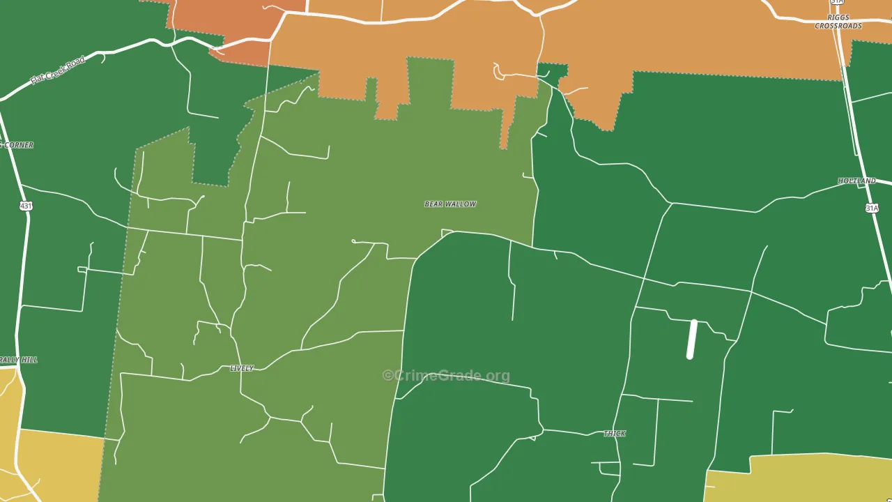 Thick, TN Map of Robbery Rates