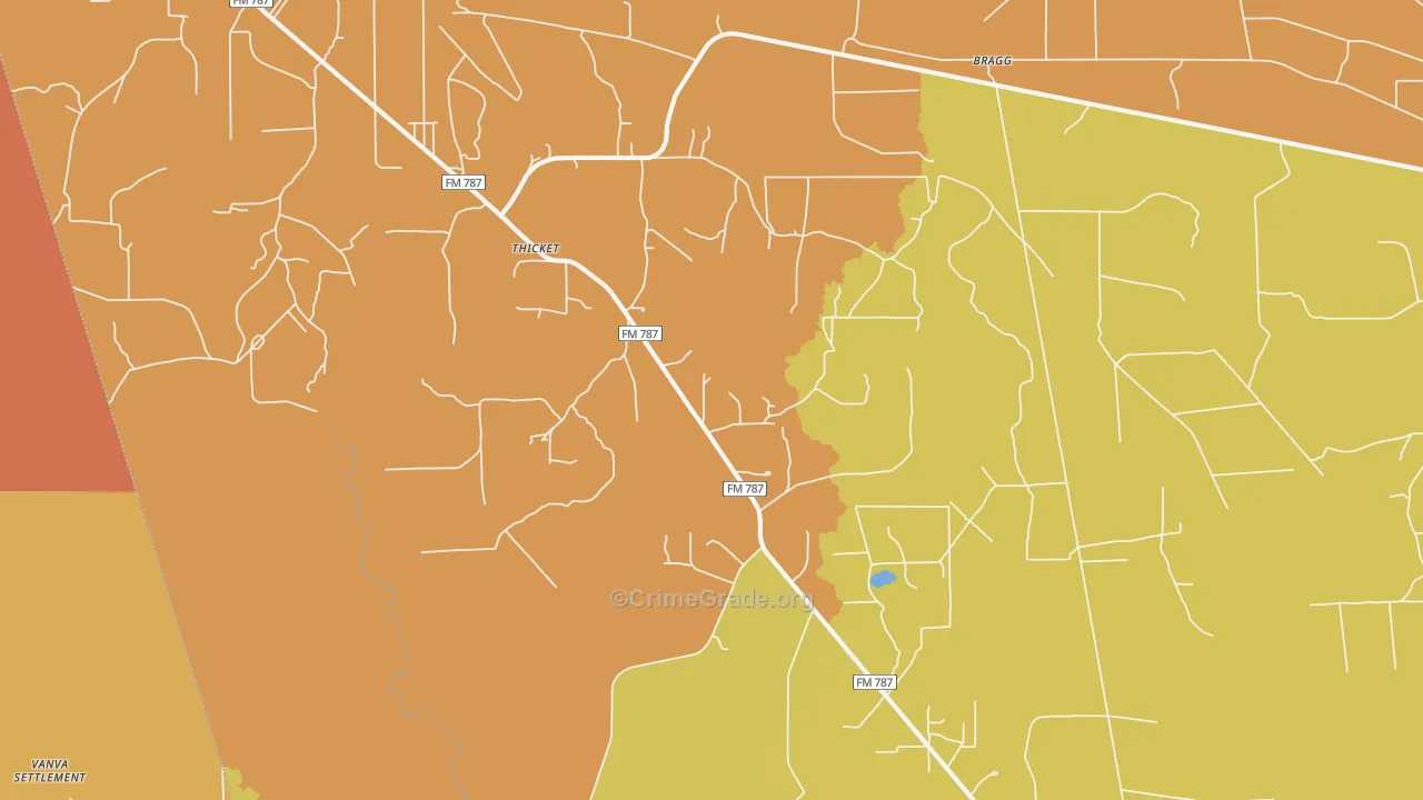 Thicket, TX Map of Robbery Rates