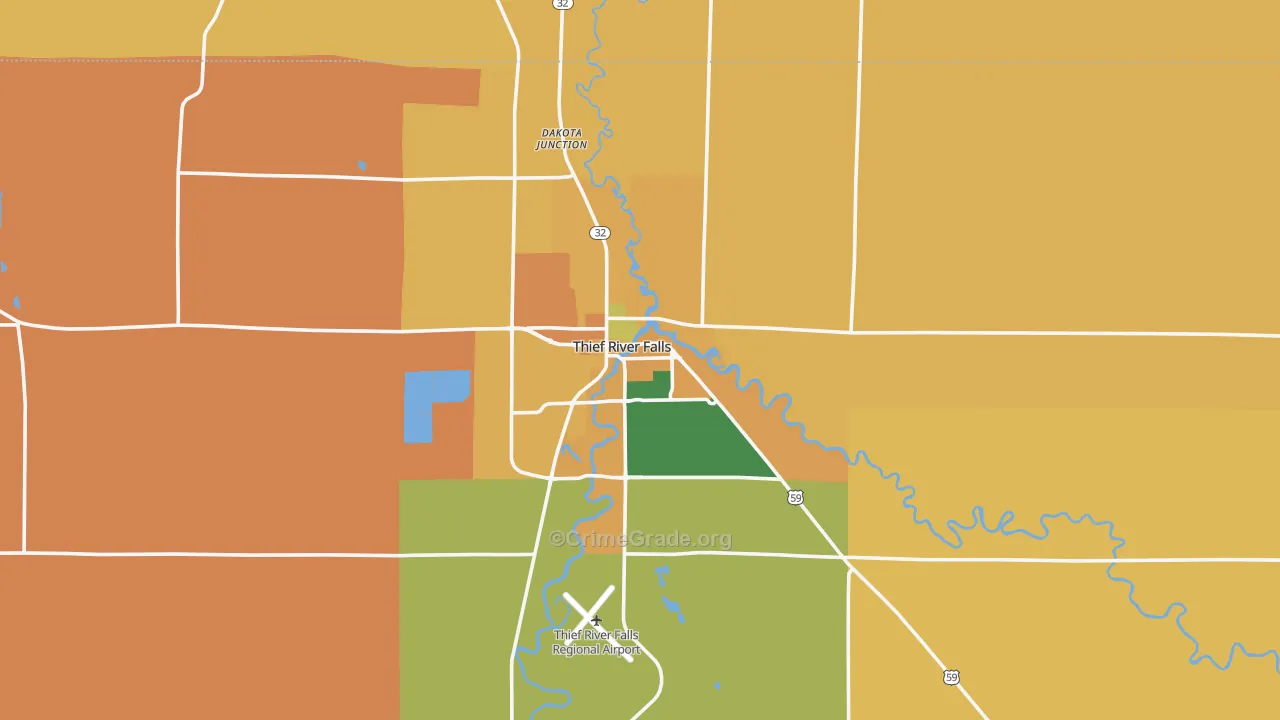 Thief River Falls, MN Map of Robbery Rates