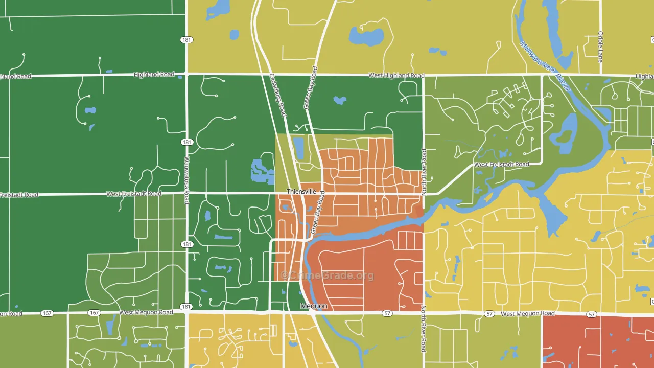 Thiensville, WI Map of Robbery Rates