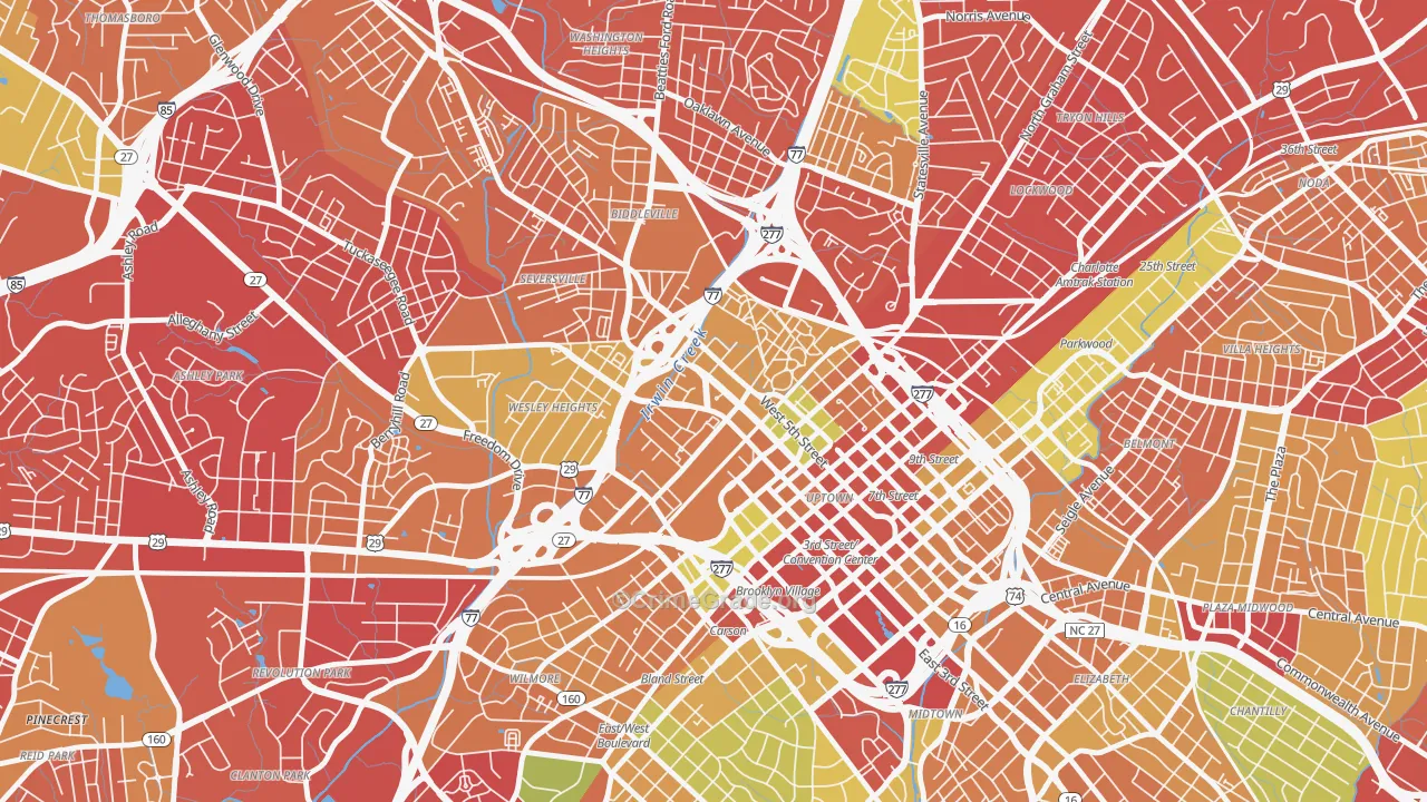 Third Ward, Charlotte, NC Map of Robbery Rates