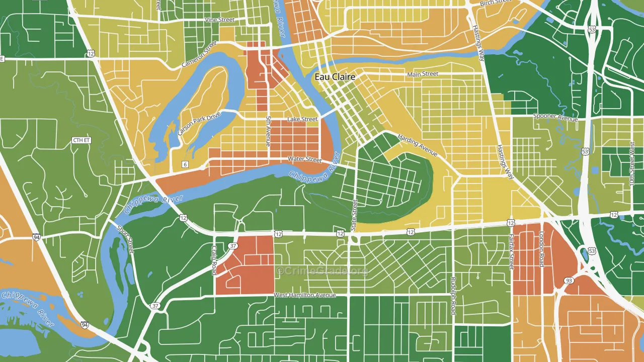 Third Ward, Eau Claire, WI Map of Robbery Rates